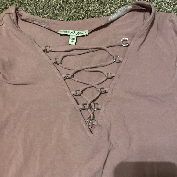 Pink Mauve Express One Eleven Lace Up V Neck Blouse - Picture 2 of 5
